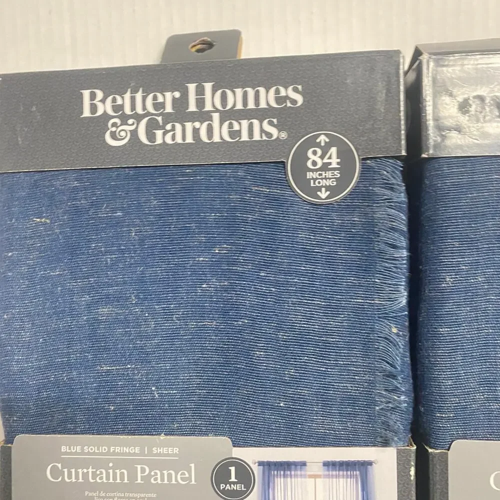 New Better Homes &Gardens Solid Fringe Single Rod Pocket Blue 2 Curtain Panels